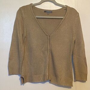 NY Collection Beige Button up Cardigan V-Neck Sweater, Small